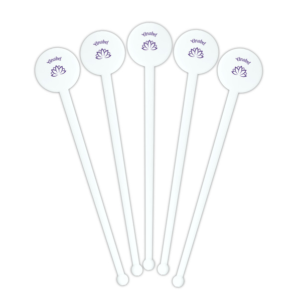 Lotus Flower White Plastic 7" Stir Stick - Round - Fan View