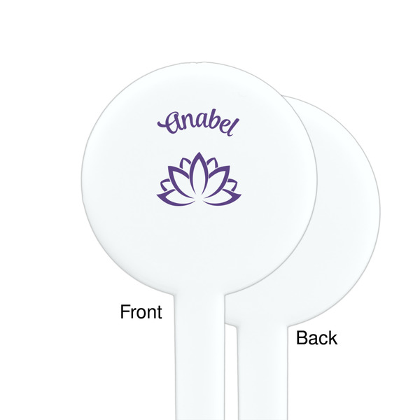 Lotus Flower White Plastic 7" Stir Stick - Single Sided - Round - Front & Back