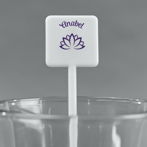 Lotus Flower White Plastic Stir Stick - Square - Main