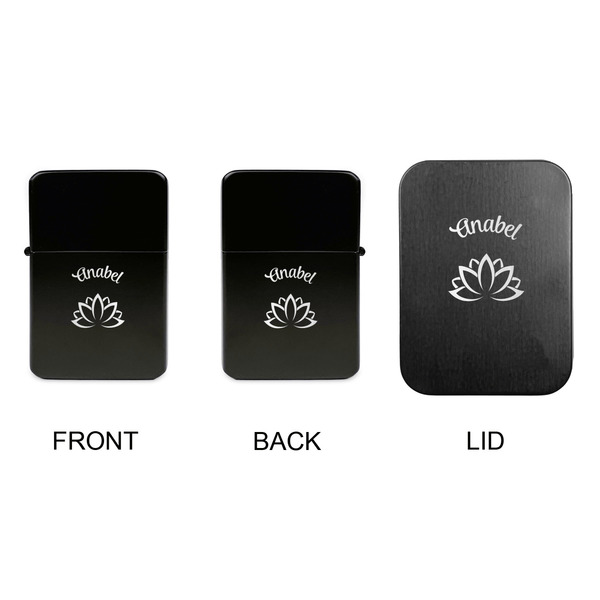 Lotus Flower Windproof Lighters - Black, Double Sided, w Lid - APPROVAL