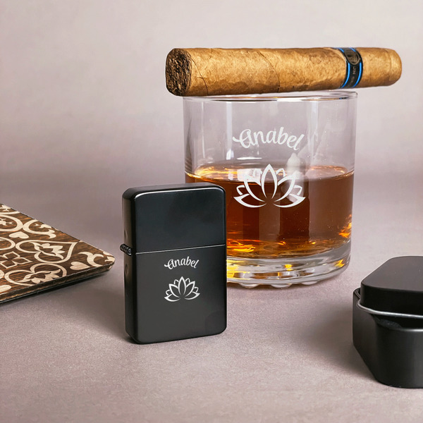 Lotus Flower Windproof Lighters - Black - In Context