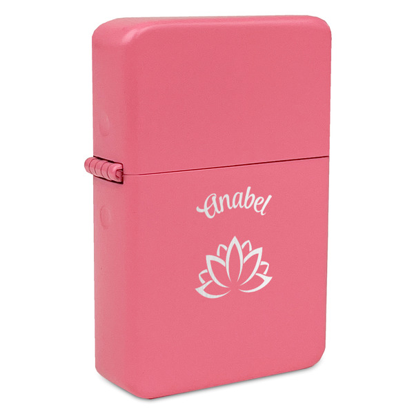 Custom Lotus Flower Windproof Lighter - Pink - Double Sided & Lid Engraved (Personalized)