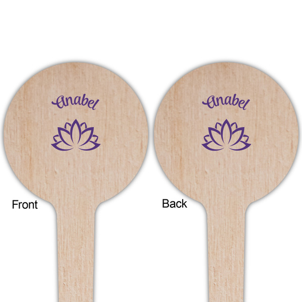 Lotus Flower Wooden 4" Food Pick - Round - Double Sided - Front & Back