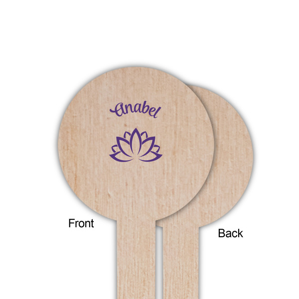 Lotus Flower Wooden 6" Food Pick - Round - Single Sided - Front & Back