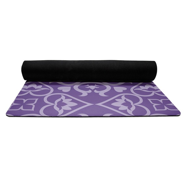 Lotus Flower Yoga Mat Rolled up Black Rubber Backing