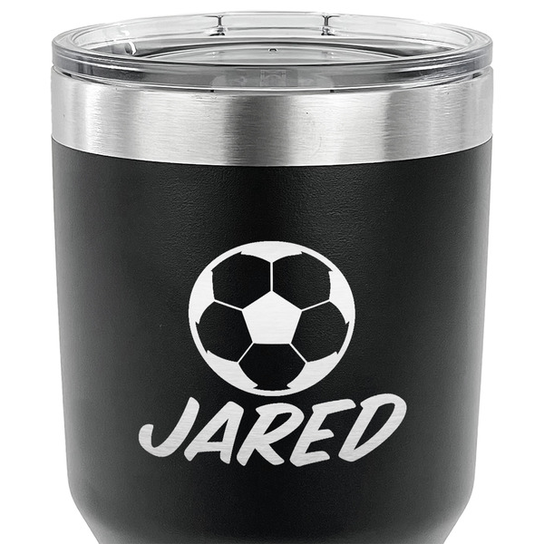 Soccer 30 oz Stainless Steel Ringneck Tumbler - Black - CLOSE UP