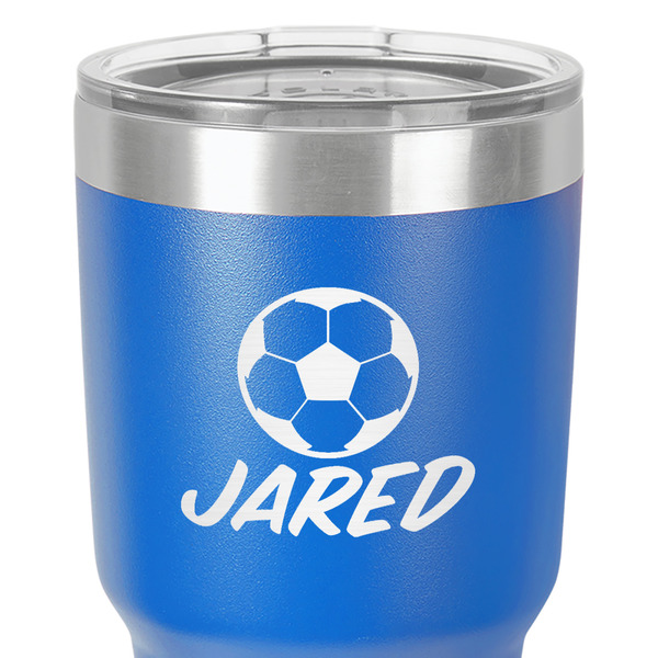 Soccer 30 oz Stainless Steel Ringneck Tumbler - Blue - Close Up