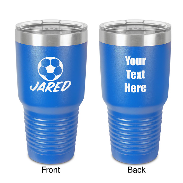 Custom Soccer 30 oz Stainless Steel Tumbler - Royal Blue - Double-Sided (Personalized)