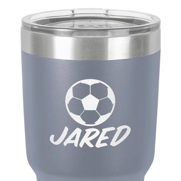 Soccer 30 oz Stainless Steel Ringneck Tumbler - Grey - Close Up
