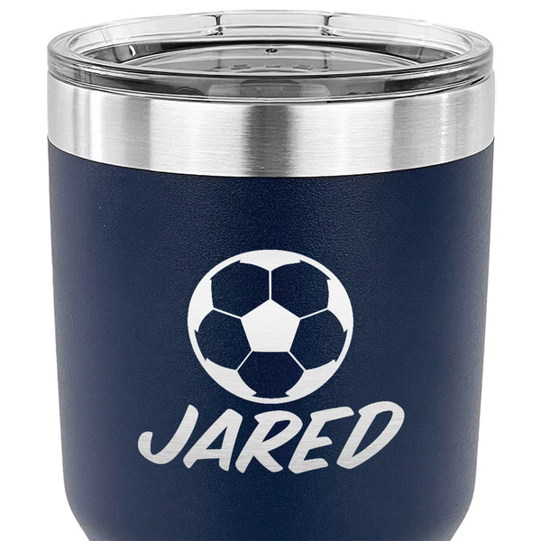 Soccer 30 oz Stainless Steel Ringneck Tumbler - Navy - CLOSE UP