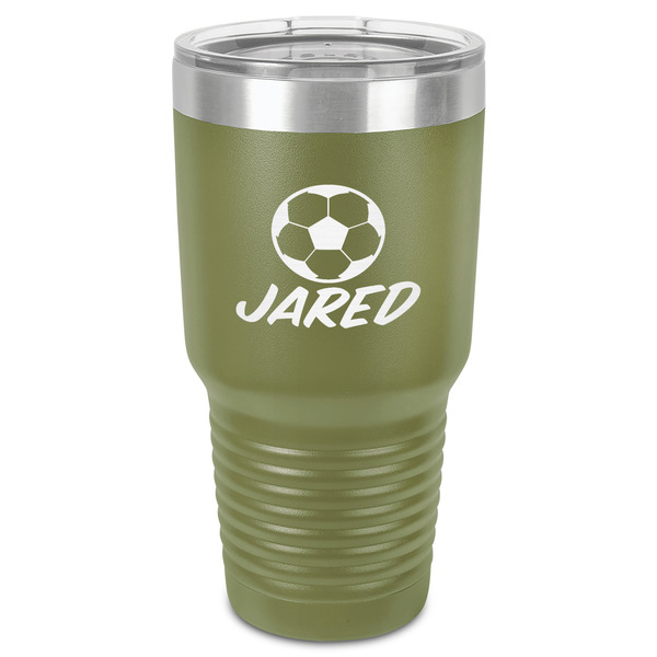Custom Soccer 30 oz Stainless Steel Tumbler - Olive - Single-Sided (Personalized)