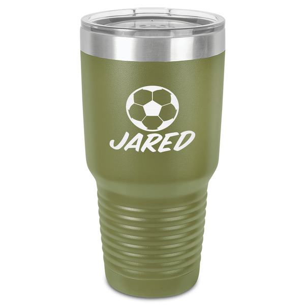 Soccer 30 oz Stainless Steel Ringneck Tumbler - Olive - Front