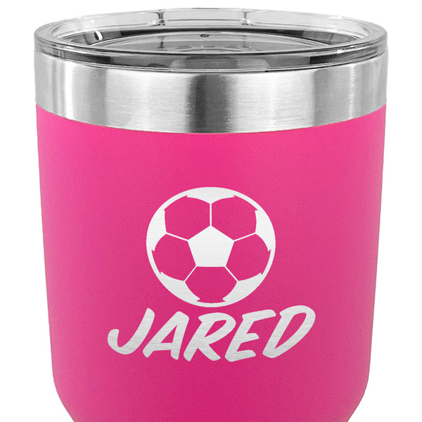 Soccer 30 oz Stainless Steel Ringneck Tumbler - Pink - CLOSE UP