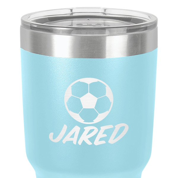 Soccer 30 oz Stainless Steel Ringneck Tumbler - Teal - Close Up