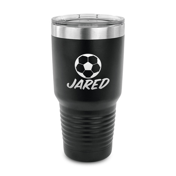 Custom Soccer 30 oz Stainless Steel Tumbler - Black - Single Sided (Personalized)