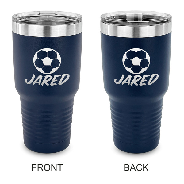 Custom Soccer 30 oz Stainless Steel Tumbler - Navy - Double Sided (Personalized)