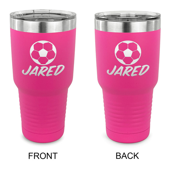 Custom Soccer 30 oz Stainless Steel Tumbler - Pink - Double Sided (Personalized)