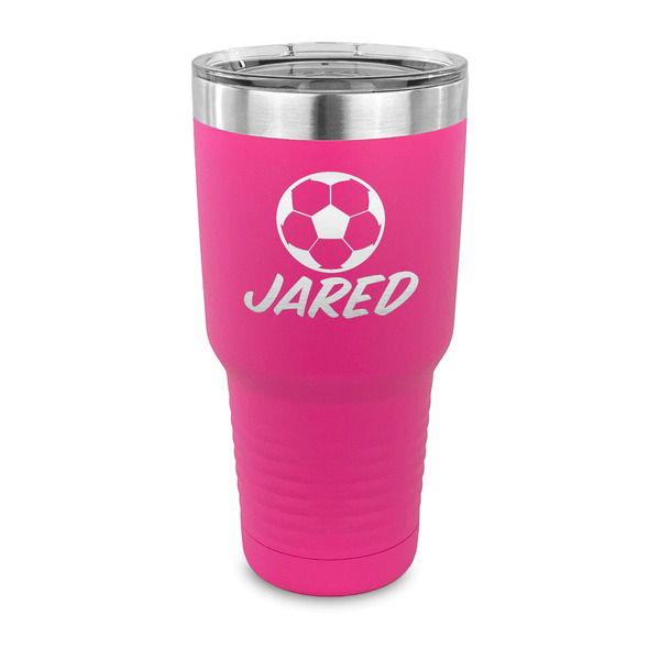 Soccer 30 oz Stainless Steel Ringneck Tumblers - Pink - FRONT