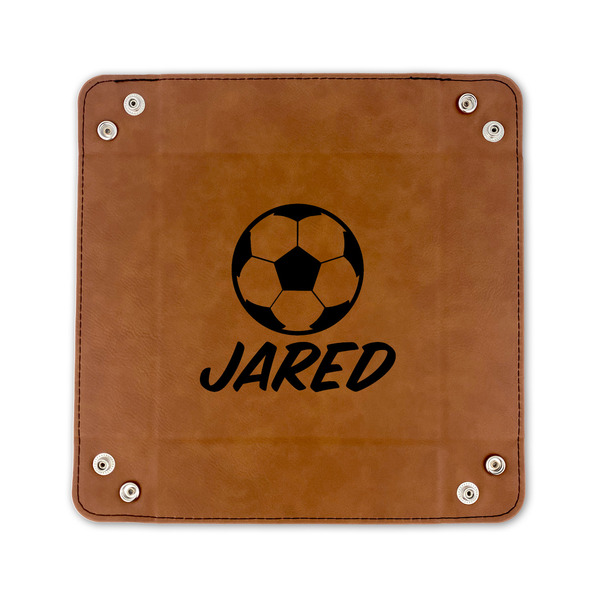 Soccer 6" x 6" Leatherette Snap Up Tray - FLAT FRONT