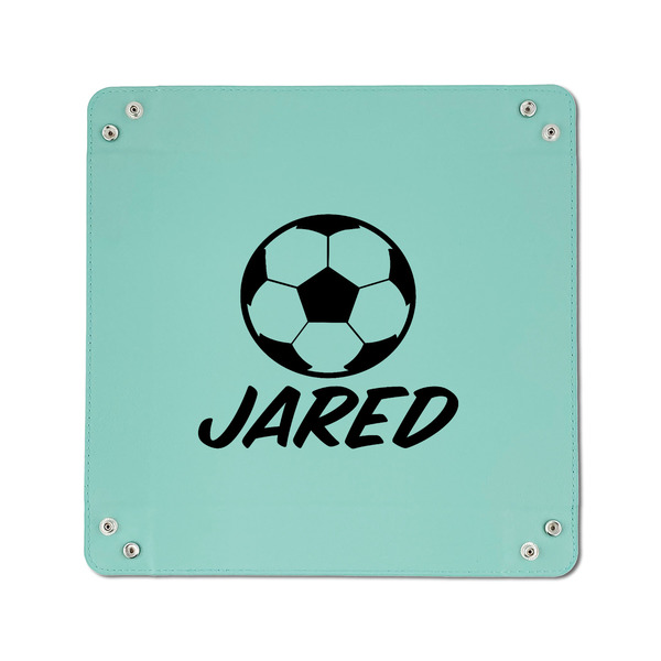 Soccer 6" x 6" Teal Leatherette Snap Up Tray - APPROVAL