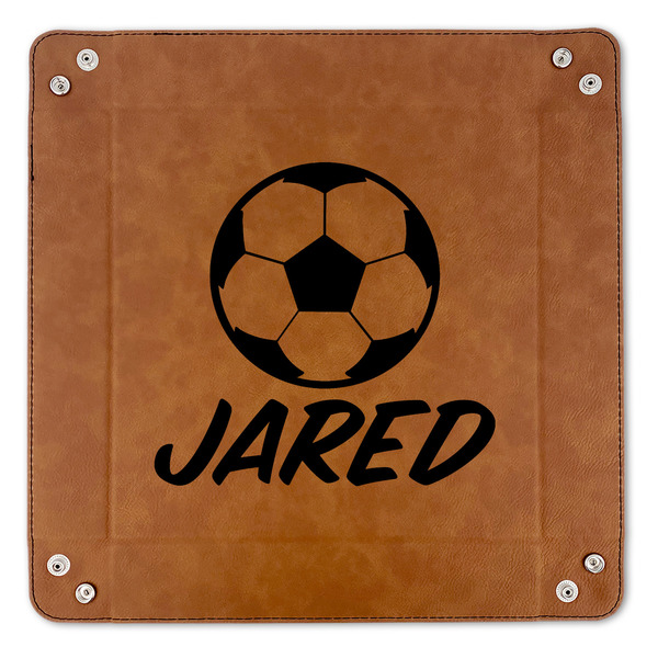 Soccer 9" x 9" Leatherette Snap Up Tray - APPROVAL (FLAT)