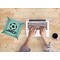 Soccer 9" x 9" Teal Leatherette Snap Up Tray - LIFESTYLE