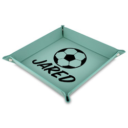 Soccer 9" x 9" Teal Faux Leather Valet Tray (Personalized)