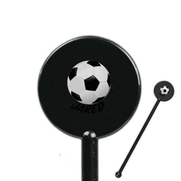Custom Soccer 5.5" Round Plastic Stir Sticks - Black - Single Sided (Personalized)