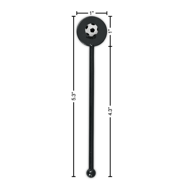 Soccer Black Plastic 5.5" Stir Stick - Round - Dimensions