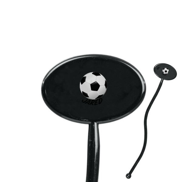 Custom Soccer 7" Oval Plastic Stir Sticks - Black - Single Sided (Personalized)