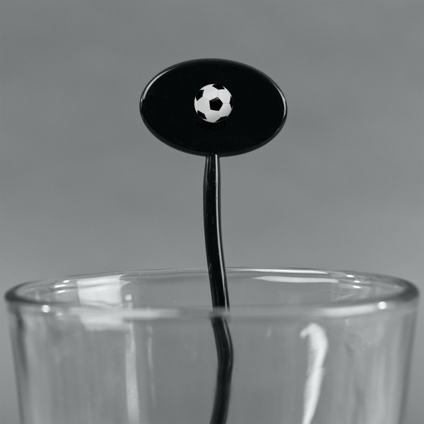 Soccer Black Plastic 7" Stir Stick - Oval - Main