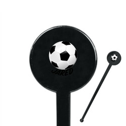 Soccer 7" Round Plastic Stir Sticks - Black - Single Sided (Personalized)