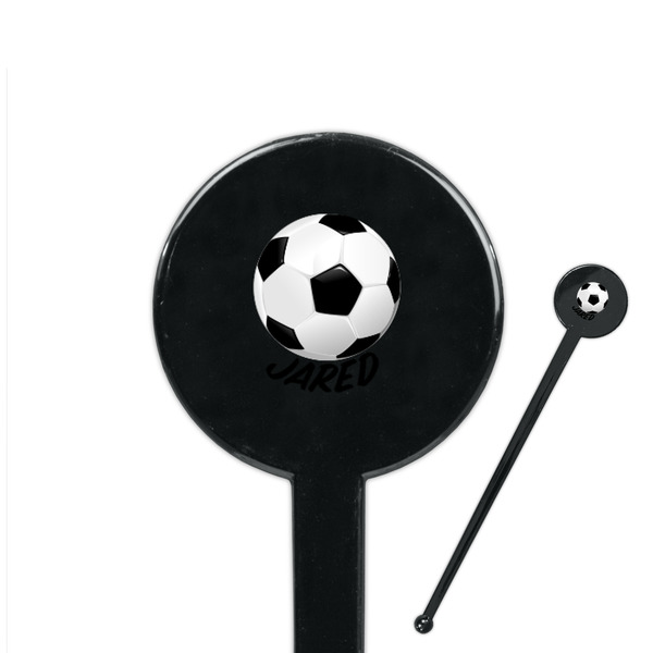 Custom Soccer 7" Round Plastic Stir Sticks - Black - Single Sided (Personalized)