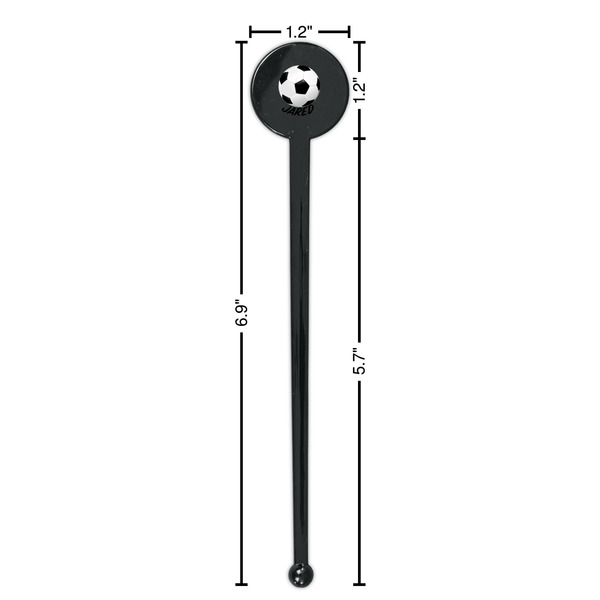 Soccer Black Plastic 7" Stir Stick - Round - Dimensions