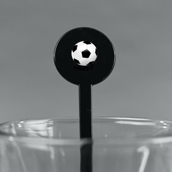 Soccer Black Plastic 7" Stir Stick - Round - Main