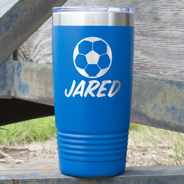Custom Soccer 20 oz Stainless Steel Tumbler - Royal Blue - Single Sided (Personalized)