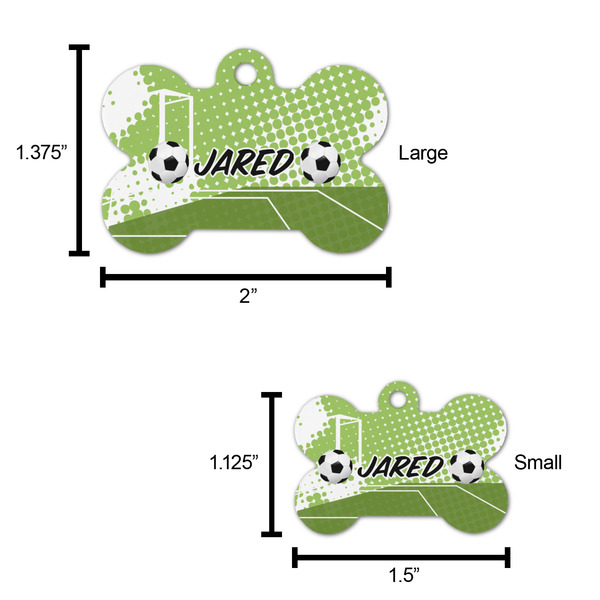 Soccer Bone Shaped Dog ID Tag - Large - Scale