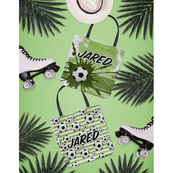 Soccer Canvas Tote Lifestyle Front and Back- 13x13
