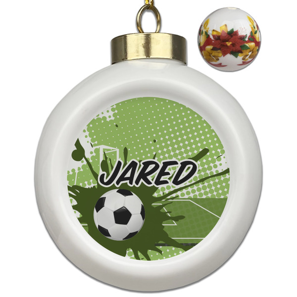 Custom Soccer Ceramic Ball Ornaments - Poinsettia Garland (Personalized)