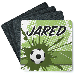 Soccer Square Rubber Backed Coasters - Set of 4 (Personalized)