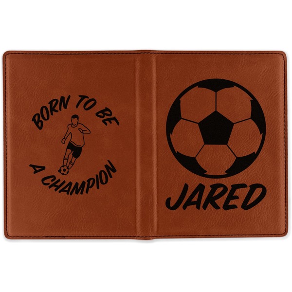 Soccer Cognac Leather Passport Holder Outside Double Sided - Apvl