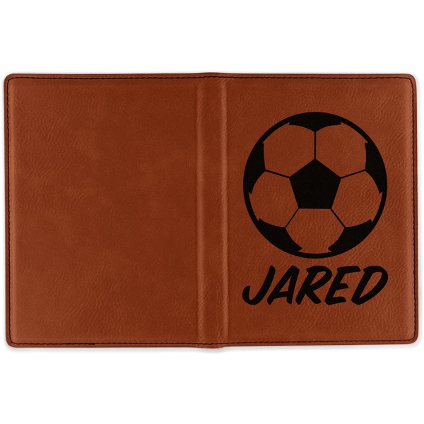 Soccer Cognac Leather Passport Holder Outside Single Sided - Apvl