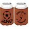 Soccer Cognac Leatherette Can Sleeve - Double Sided Front and Back