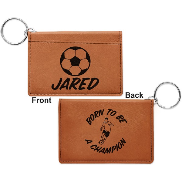 Soccer Cognac Leatherette Keychain ID Holders - Front and Back Apvl