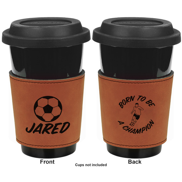 Soccer Cognac Leatherette Mug Sleeve - Double Sided Apvl