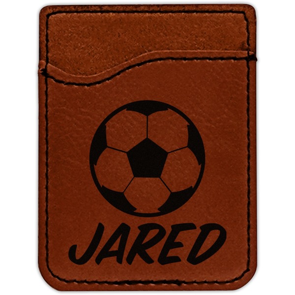 Soccer Cognac Leatherette Phone Wallet close up