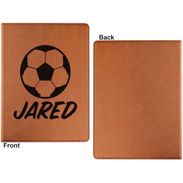 Soccer Cognac Leatherette Portfolios with Notepad - Large - Single Sided - Apvl
