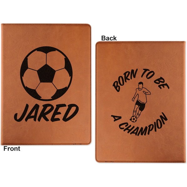 Soccer Cognac Leatherette Portfolios with Notepad - Small - Double Sided- Apvl