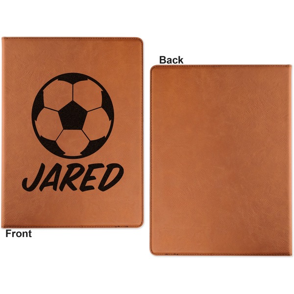 Soccer Cognac Leatherette Portfolios with Notepad - Small - Single Sided- Apvl