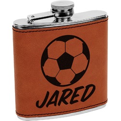 Soccer Leatherette Wrapped Stainless Steel Flask (Personalized)